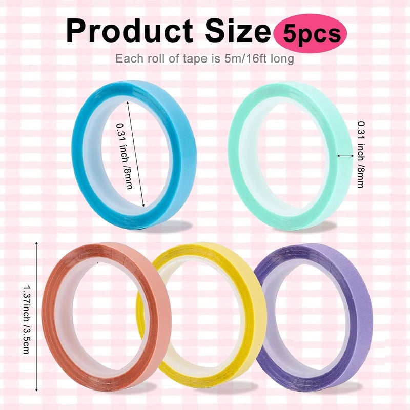 BEIDYLL 5 Rolls Highlighter Tapes, Colored Transparent Fluorescent Marking Stickers for Students & Teachers, 5/16-in Wide, 16.4ft Long - Image 2